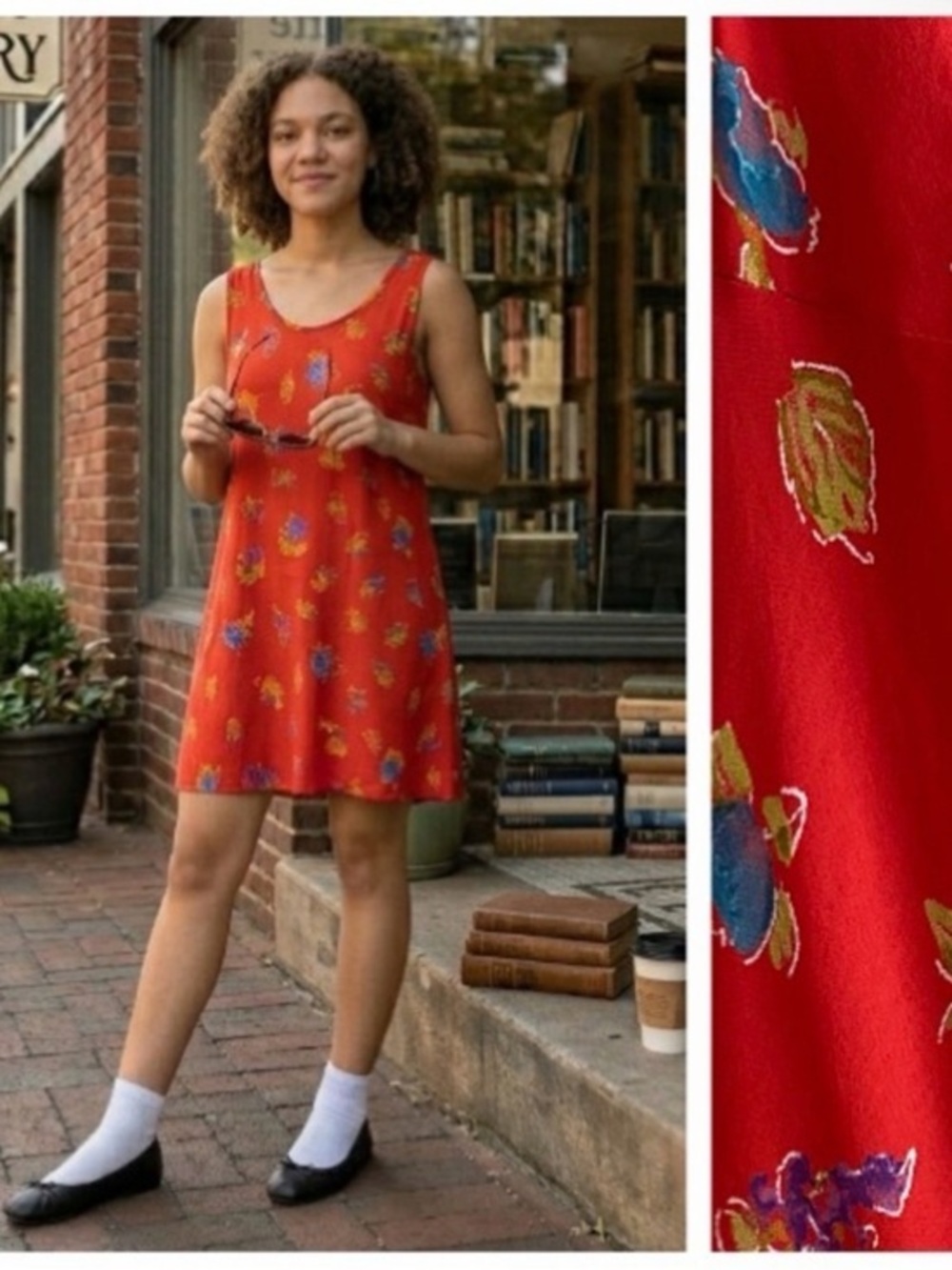 Vintage 90’s Cynthia Rowley Red Floral Print Mini Dress 4